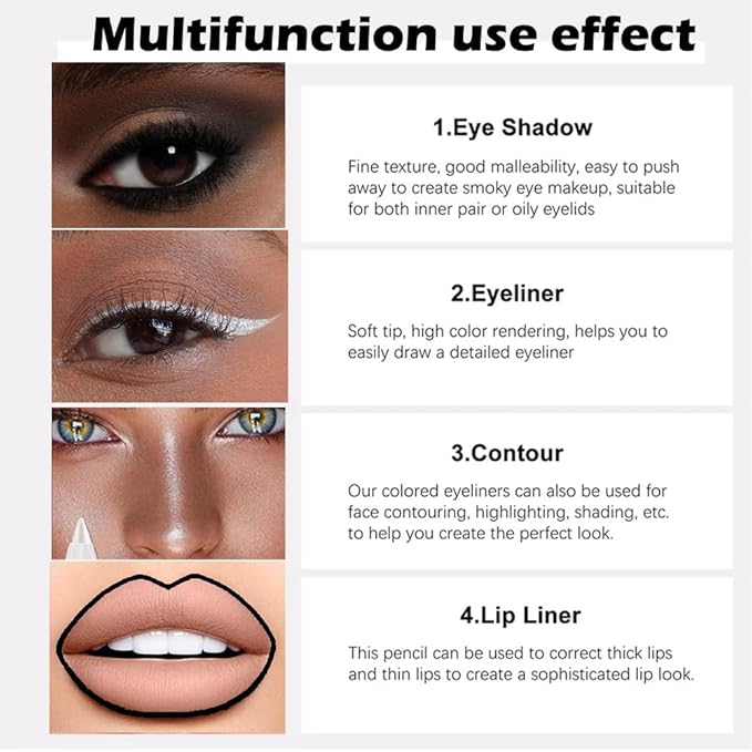 evpct 3Pcs Black & Pearl White & Silver Gel Glitter Eyeliner Pencils Set for Women Waterproof Smudge Proof lapiz de ojos delineador de ojos contra el agua Eye Liner Makeup 01 19 20
