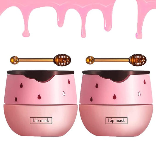 2 Pack Strawberry Lip Sleeping Mask,Plumping Lip Hydrating Bee Lip Balm Honey Pot Propolis Moisturizing Lip Balm With Stick，Lip Exfoliating Bee lip Balm Sleeping Lip Mask-VivaGrace Women