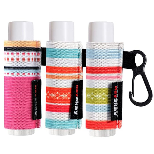 3PCS Lip Balm Holder Keychain Lipstick Sleeves Bulk Chapstick Holder Keychain Lip Gloss Holder Chapstick Elastic Sleeves(Strip pattern)-VivaGrace Women