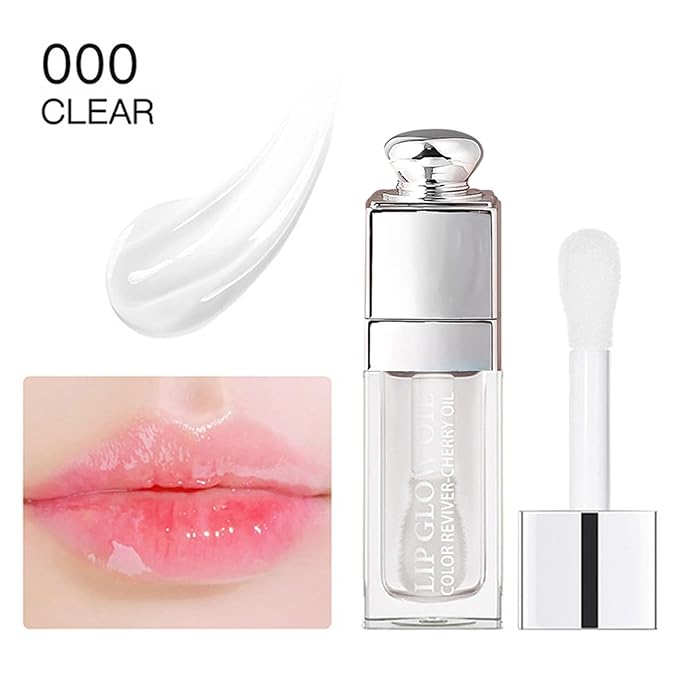 Hydrating Lip Glow Oil-Lip care oil- Lip Oil Tinted for Lip Care and Dry Lips-Prevents Dry Cracked-Non-sticky Big Brush Head-Lip Plumping -Lip Oil gloss tinted-000#CLEAR-VivaGrace Women