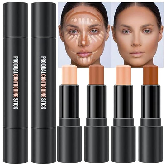 evpct 4 Color Contour Stick Makeup Set Concealer Bronzer Stick Cream Contour Palette Contour Contouring Makeup Kit for Beginner Face Highlighter Makeup Stick Liquid Contour contorno maquillaje 02+03-VivaGrace Women