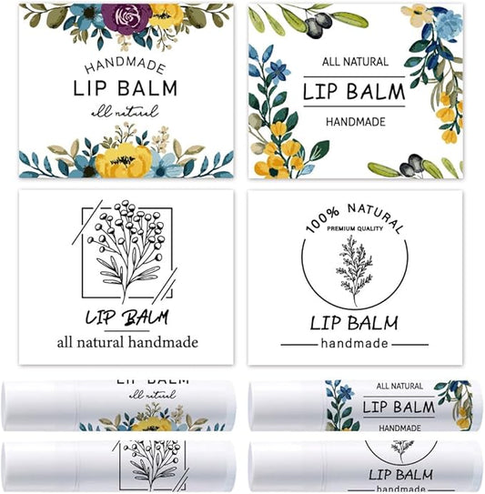 OLYCRAFT 100Pcs 4 Styles Lipstick Tag Stickers Flower Lip Balm Label Sticker 2.1x1.7 inch Self Adhesive Lipstick Labels with Handmade Words for Lip Balm Container Tubes Wrapping Decorations-VivaGrace Women