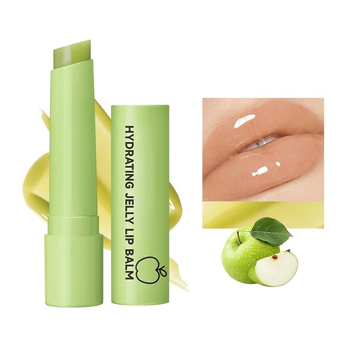 4 Colors Hydrating Jelly Lip Balm,Instantly Hydrate Lips Tinted Moisturizing Lip Balm For Dry Lips,Conditioning & Nourishing Lip Care Lip Moisturizer Fruit Lip Oil Jelly Lipstick (Green apple)-VivaGrace Women