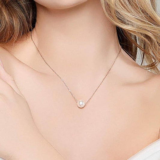 Single Pearl Pendant Necklace Chain Gold Necklace Short Necklaces for Women and Girls (Gold)-VivaGrace Women