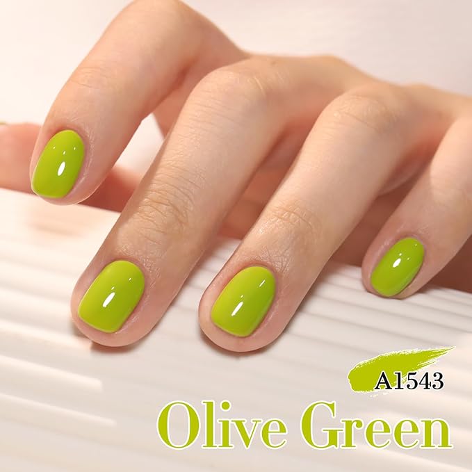 Double Rhythm 0.50 OZ Gel Polish Hema Free Same Color Same Bottle Golden Round Translucent Neutral Natural Milky 15 ML Jelly UV Polish Art DIY at Home (Olive Green-C1543)