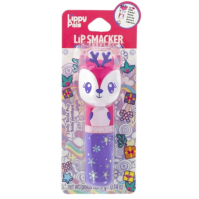 Lip Smacker Christmas Holiday Lip Balm Reindeer Lippy Pal, Flavored Moisturizing & Smoothing Soft Shine Lip Balm, Hydrating & Protecting Fun Tasty Flavors, Cruelty-Free & Vegan - Jolly Soda Pop-VivaGrace Women