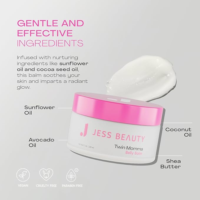 JESS BEAUTY | Twin Momma Belly Balm Lotion Coconut Oil & Avocado Oil | Skin Care Maternity Postpartum Essentials 4.4 fl oz-VivaGrace Women