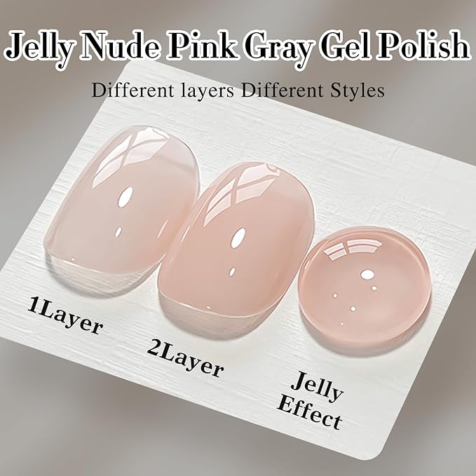 Double Rhythm Translucent Gel Polish Sheer Neutral Natural Light Milky Same Color Same Bottle 15ML Jelly Polish Art DIY at Home (Milky Pink -A1374)-VivaGrace Women