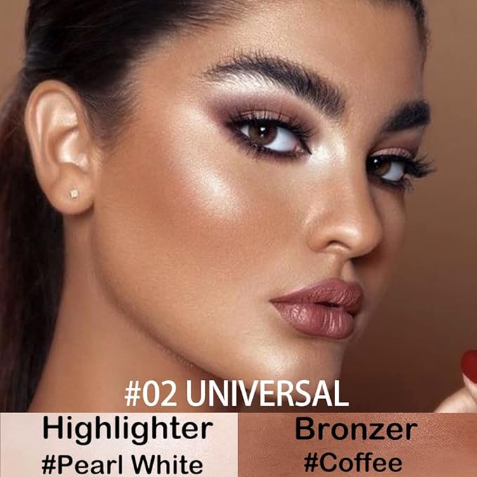 evpct 2In1 Face Cream Contour Stick Makeup Highlighter Highlight Brown Creme Cheek Contour Sticks contorno en crema Bronzer Bronzing Foundation Stick Kit Illuminator Long Lasting,02 Pearl White Coffee-VivaGrace Women