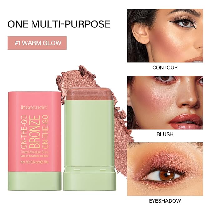Multi-Use Makeup Blush Stick, Tinted Solid Moisturizer On-the-Go Blush, Multi-use Cream Blush Stick for Cheek & Eyes & Lips, Waterproof Natural Nude Makeup for All Skin (1# Warm Glow)-VivaGrace Women