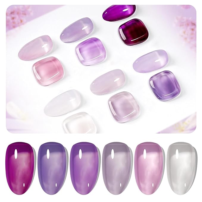 JODSONE Jelly Gel Nail Polish Set of 6 Colors Purple Set for Salon Manicures and DIY Nail Art at Home Need U V Cured Gift for Women-VivaGrace Women