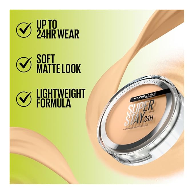 Maybelline Super Stay Up to 24HR Hybrid Powder-Foundation, Medium-to-Full Coverage Makeup, Matte Finish, 310, 1 Count-VivaGrace Women