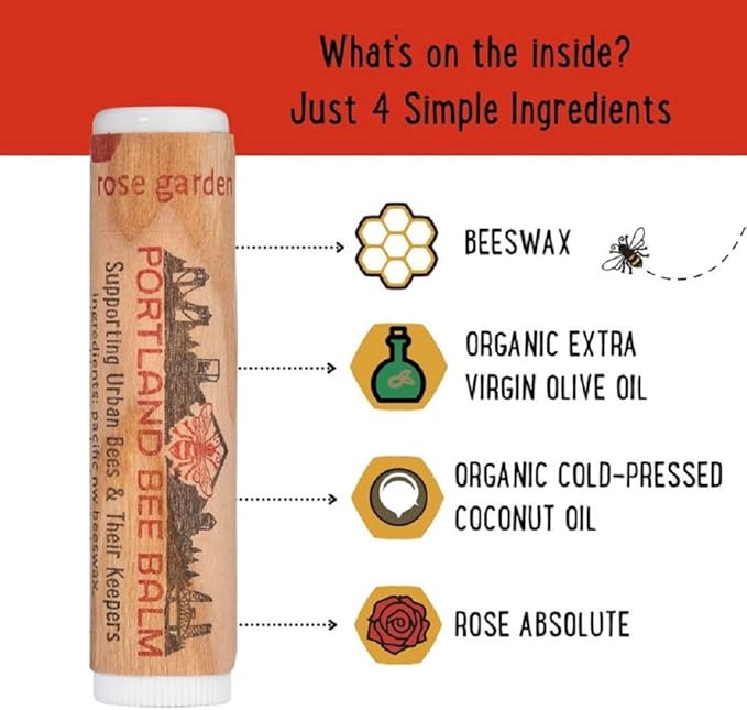 Portland Bee Balm All Natural Handmade Beeswax Based Lip Balm, Rose Garden Bulk 1 Count-VivaGrace Women