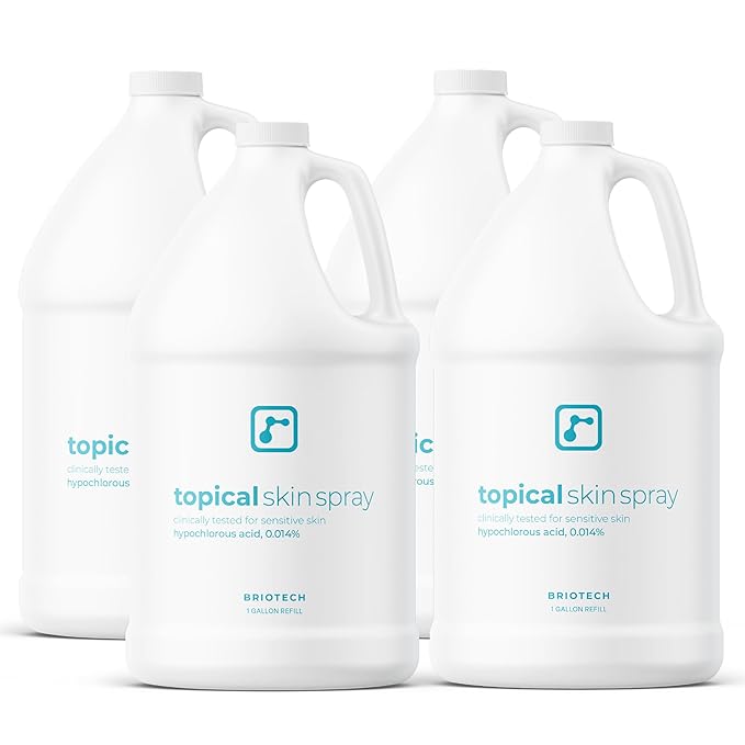 BRIOTECH Topical Skin Spray, Hypochlorous Acid for Sensitive Skin, HOCl Facial Mist, Full Body Support Against Irritation, Calm Redness, Soothe Foot & Scalp, 1 Gallon Refill (4 Pack)-VivaGrace Women