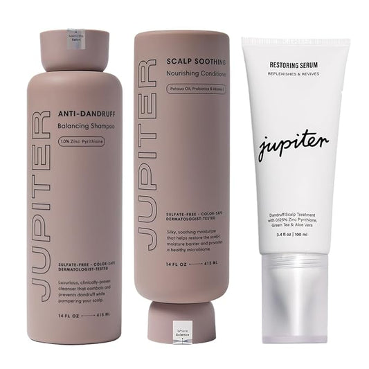 Jupiter Anti-Dandruff Shampoo, Conditioner, & Serum Advanced Set, Physician-Formulated for Dry, Itchy, Oily, Flaky Scalp Care, Color-Safe, Dry Scalp, Sulfate-Free-VivaGrace Women