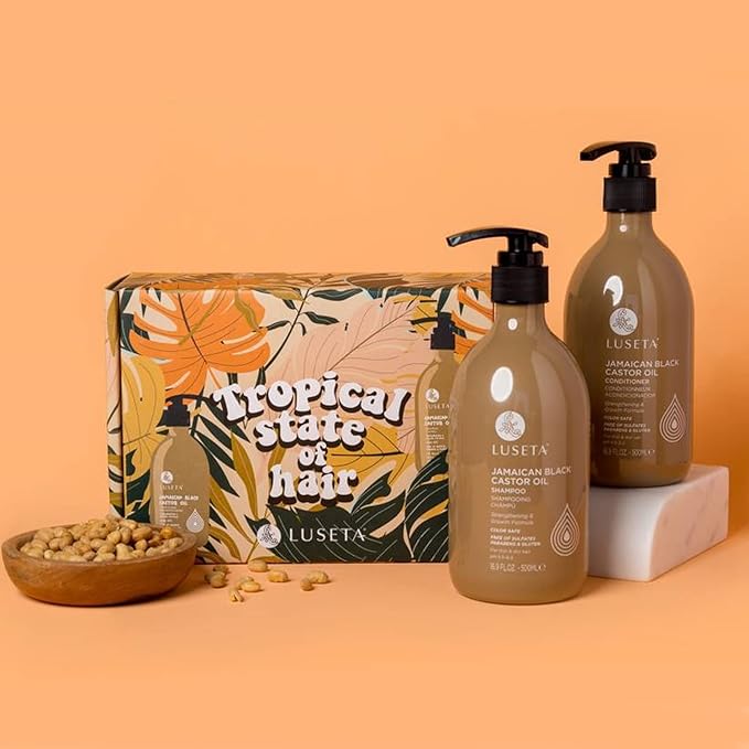 Luseta Castor Oil Shampoo and Conditioner Set Strengthen and Cleanse Thin Hair Restore Damaged Hair Sulfate Free for Men & Women 16.9oz*2-VivaGrace Women