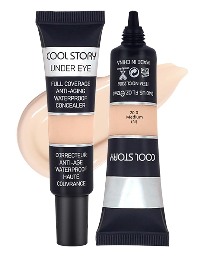 2 PCS Under Eye Concealer Full Coverage, Waterproof Color Correcting Concealer All Day Coverage Dark Circles, Puffiness, Redness, Lightweight Cream Foundation Brightener, Natural Matte Finish, Medium-VivaGrace Women