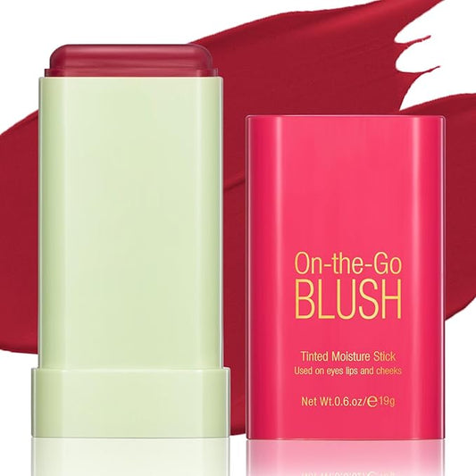 Blush Stick for Cheeks - Cream Makeup Blush Wand, Solid Moisturizer Stick for Cheeks Tint, Natural Blendable Waterproof Korean Matte Long-Lasting Smooth Blushes (#02 Hot Red)-VivaGrace Women