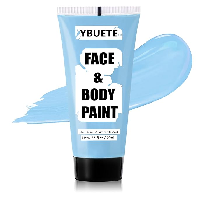 Light Blue Water Based Face Body Paint, 2.37 OZ Large Tube Full Coverage Face Paint for Corpse Bride Avatar Mermaid Cosplay Makeup,Washable Blue Body Painting for Adult Halloween SFX Makeup-VivaGrace Women