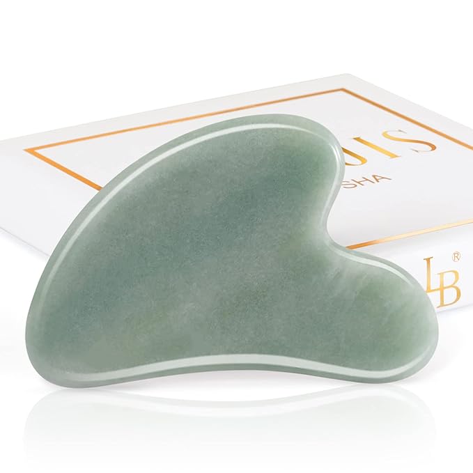 Gua Sha Guasha Facial Tools - Guasha Tool for Face Gua Sha Jade Stone Larbois Gua Sha Scraping Massage Tool for Face and Body SPA Acupuncture Therapy Relieve Muscle Tension Reduce Puffiness (Green)-VivaGrace Women