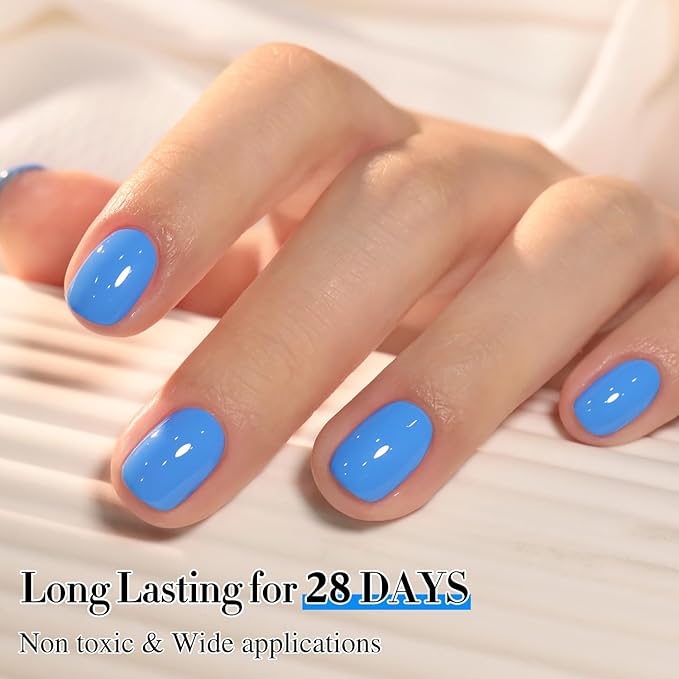Double Rhythm 0.50 OZ Gel Polish Same Color Same Bottle Golden Round Hema Free Neutral Natural Milky 15 ML Jelly UV Polish Art DIY at Home (Blue-C1336)