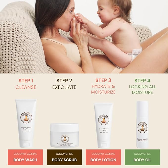 Cocobaba Stretch Mark Relief Set - Belly oil for pregnancy care package | Stretch Mark Cream for Pregnancy | Body wash | Body scrub | First time mom gift | Pregnancy Must have-VivaGrace Women