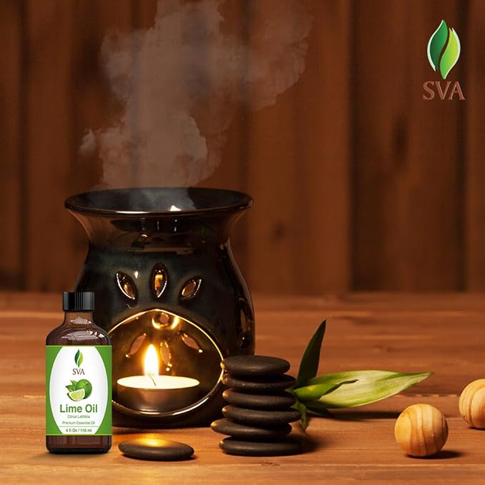 SVA Lime Essential Oil – 4 Fl Oz – 100% Natural Lime Oil - for Diffuser, Hair Care, Face, Skin Care, Aromatherapy, Scalp and Body Massage, Soap and Candle Making - with Dropper-VivaGrace Women