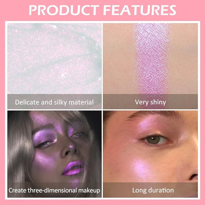 evpct Mermaid Pink Highlighter Makeup Liquid Blue Purple Green Glitter Iridescent Face Festival Highlighter Makeup Waterproof Long Lasting Halographic Shimmer Body Highlighter makeup Palette Stick-VivaGrace Women