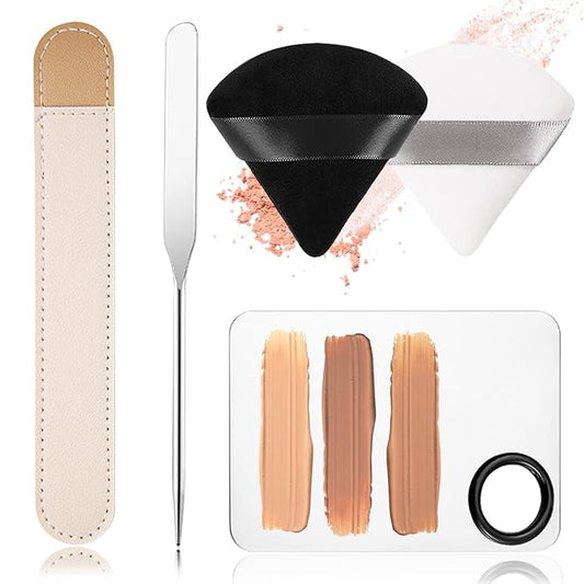 Picasso Makeup Spatula,Foundation Spatula,Foundation Palette,Make Up Spatula Tool,Mixing Nail Art Palette Beauty Skincare Cosmetic Spatula Makeup Tools,(Spatula+Palette+2 Pcs Powder Puff)-VivaGrace Women