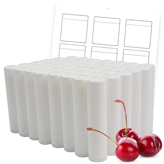 Nature's Bees - DIY Bulk Lip Balm Kit, Natural Cherry Flavor - 48 Blank Lip Balm Tubes w/ 60 Labels - Easy to Use - Customizable Templates - Beeswax, Cocoa Butter, Coconut Oil, Aloe - .15 oz (4.2g)-VivaGrace Women