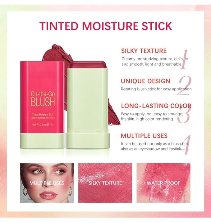 Blush Rare Beauty Liquid Blush Cream Blush Stick For Cheeks Natural Blendable Powder Blusher Stick On The Go Blush Brushes For Makeup Cheeks,Natural Waterproof, Long Lasting (red)-VivaGrace Women
