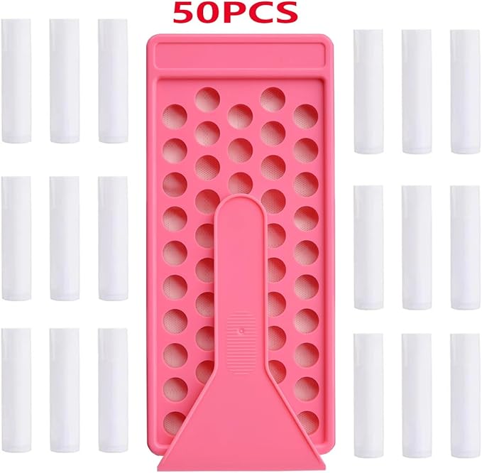 50 Lip Balm Container Kit with Filling Tray and Spatula, Round Tube Refillable Empty Tube 3 Colors, 0.15 oz, BPA Free, for DIY Homemade Lipstick Lipstick (50 white kits,)-VivaGrace Women