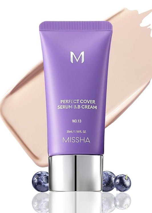 MISSHA M PERFECT COVER SERUM BB CREAM No.13 Light Fair- Fair with Cool Undertone, BB Cream by Cardi B Pick, Skin Tint, Tinted Moisturizer, Skin Care Foundation Makeup, Korean Makeup,1.18 Fl oz-VivaGrace Women