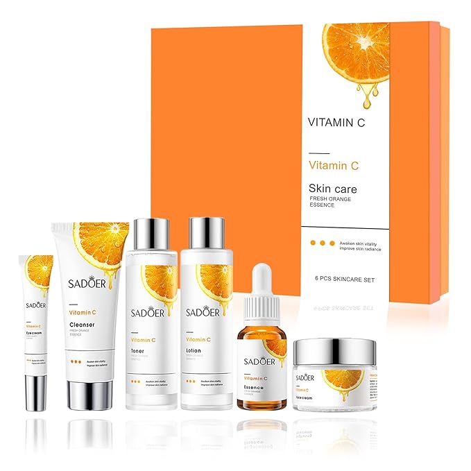 Vitamin C Daily Skin Care Set Daily Moisturizing & Nourishing Fresh Orange Essence Skin Care Set Vitamin Essence Six-piece Set-VivaGrace Women