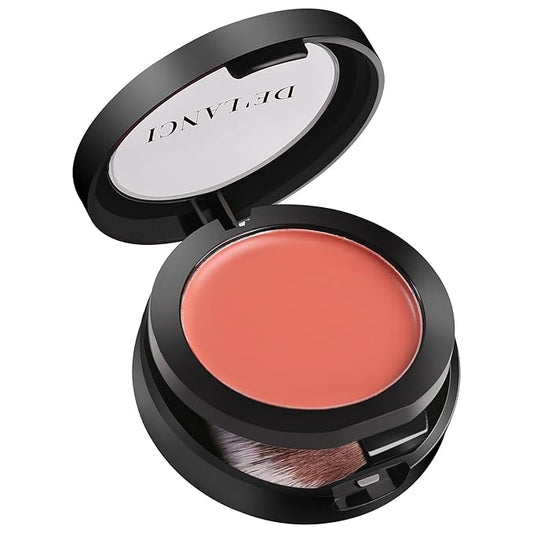 DE'LANCI Blush Single for Cheeks+Lip, Buildable Color Silky Smooth Peach Blush, Best Peachy Half Matte Blusher for Fair Medium Skin, Easy to Use Travel Size, Breathable Blendable Cream Blush (SHY 05#)-VivaGrace Women