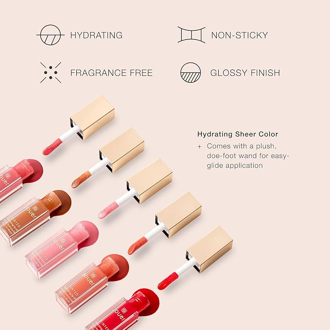 Jouer Essential Tinted Hydrating Lip Oil Gloss – Moisturizing Dry Lip Treatment Serum - Fragrance Free Tinted Lip Oil - Jojoba Seed Oil and Apricot Oil Formula-VivaGrace Women