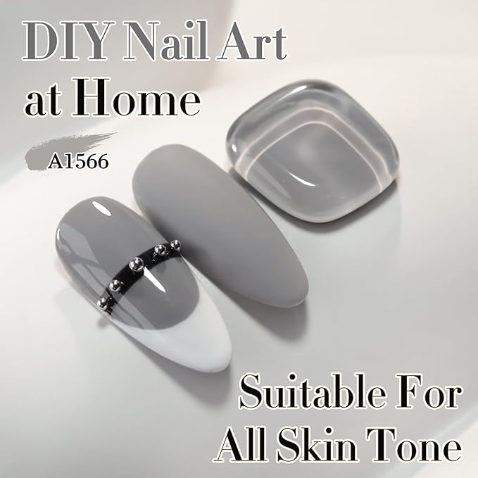 Double Rhythm 0.50 OZ Gel Polish Hema Free Same Color Same Bottle Golden Round Translucent Neutral Natural Milky 15 ML Jelly UV Polish Art DIY at Home (Gray-C1566)