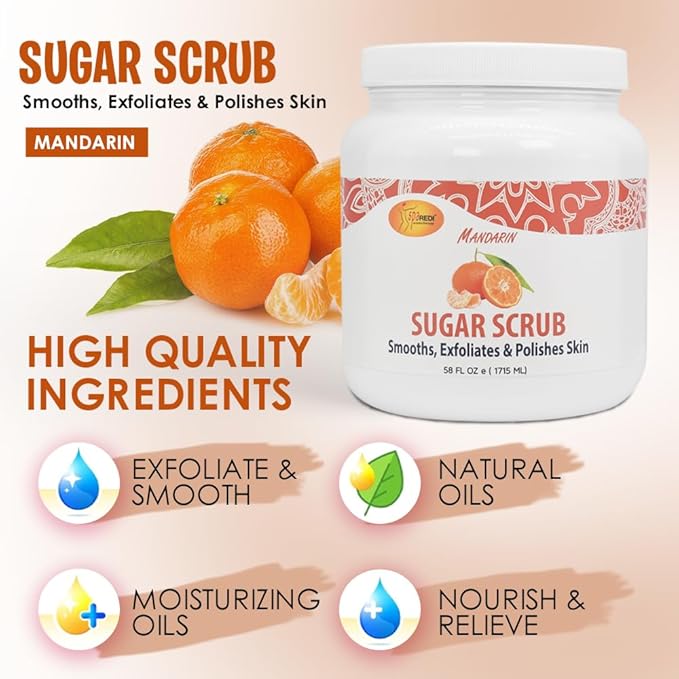 SPA REDI Sugar Scrub - Exfoliating, Moisturizing, Hydrating and Nourishing, Glow, Polish, Smooth and Fresh Skin - Body Exfoliator, Mandarin - 58 Oz-VivaGrace Women