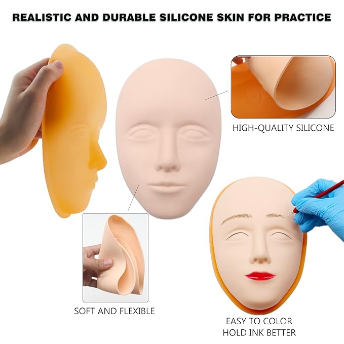 Makeup Practice Face Kit - Includes 6PCS Practice Fake Face & 5D Face Model Stand and Eye Makeup Assistance Tools, Ideal for Daily Makeup Training and Workshops-VivaGrace Women