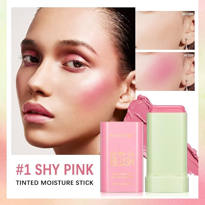 Soft Creamy Blush Stick, Multi-use Makeup Blush Stick for Cheeks and Lips Tint, Waterproof Solid Moisturizer Stick, Natural Smooth Blendable Matte Finish Face Blush Makeup,01 Shy Pink-VivaGrace Women