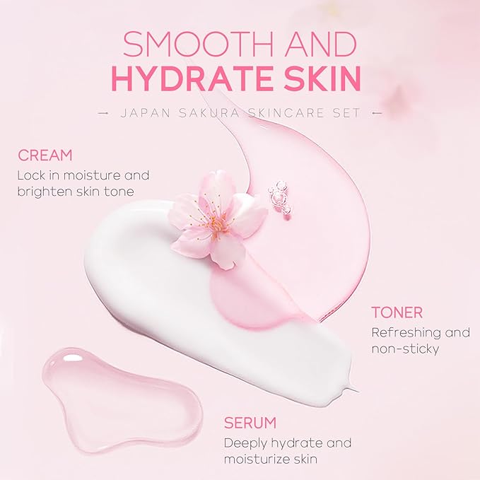 Skin Care Set JAPAN SAKURA Women Beauty Gift Sets Skin Care Kit with Cleanser, Toner, Serum, Eye Cream, Face Cream Travel Kit for Women Teen Girls Mom Daughter Birthday TSA-friendly Sizes 5pcs-VivaGrace Women