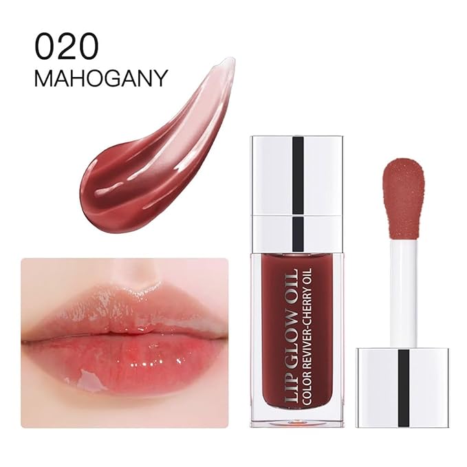 Hydrating Lip Glow Oil-Lip care oil- Lip Oil Tinted for Lip Care and Dry Lips-Prevents Dry Cracked-Non-sticky Big Brush Head-Lip Plumping -Lip Oil gloss tinted-020#MAHOGANY-VivaGrace Women