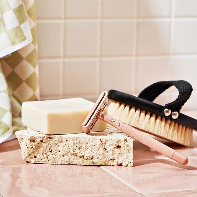 Kitsch Double Edge Safety Razors for Women and Men, Long Metal Handle and Stainless Steel Single Blade Razor with 5 Double Edge Refills, for Shaving and Travel Essentials - Terracotta-VivaGrace Women