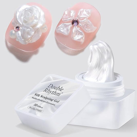 Double Rhythm 3D Nail Gel Pearl Solid Sculpting Gel for Nail Art Non-Sticky Hard Gel for Building Carving Molding Nail Extension Soak Off UV/LED Nail Art Salon Home DIY 0.5 Oz (Silver-Silk 01)-VivaGrace Women