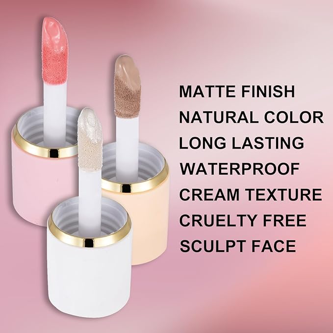 3Pcs Liquid Contour Makeup Trio with Bronzer Shade, Blush, Highlighter for Sculpted Makeup, Matte Finish Liquid Contour Set Easy to Create a Lightweight Look, Longwear Waterproof Formula (1, 6, 11)-VivaGrace Women