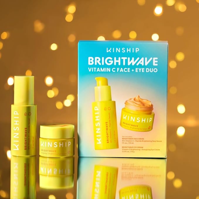 Kinship Brightwave Vitamin C Face + Eye Duo | 10% Vitamin C Serum (1 Fl Oz) | Brightening Eye Cream (0.5 Oz) | Fade Dark Spots | Reduce Fine Lines, Wrinkles, Dark Circles + Puffiness | All Skin Types-VivaGrace Women