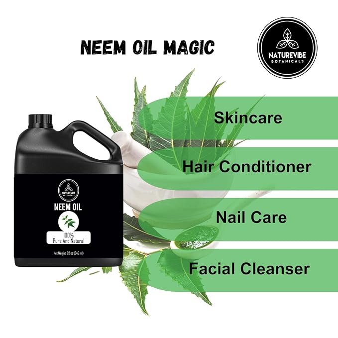 Naturevibe Botanicals Neem Oil 32 Ounces | 100% Pure and Natural | Great for Skin Care and Hair Care-VivaGrace Women