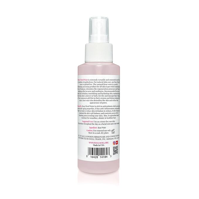 Well's Oil Rosewater Mist Spray (4 Fl oz) – Hydrates, Soothes & Refreshes | 100% Natural | No Chemical | For All Skin and Hair Types-VivaGrace Women