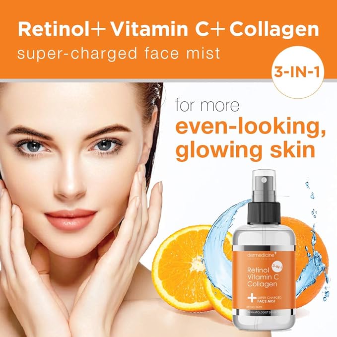 3 in 1 Super-Charged Anti-Aging Face Mist w/Retinol, Vitamin C + Collagen | Hydrates, Refreshes & Brightens for a More Glowing Complexion | 4 fl oz, 120 ml-VivaGrace Women