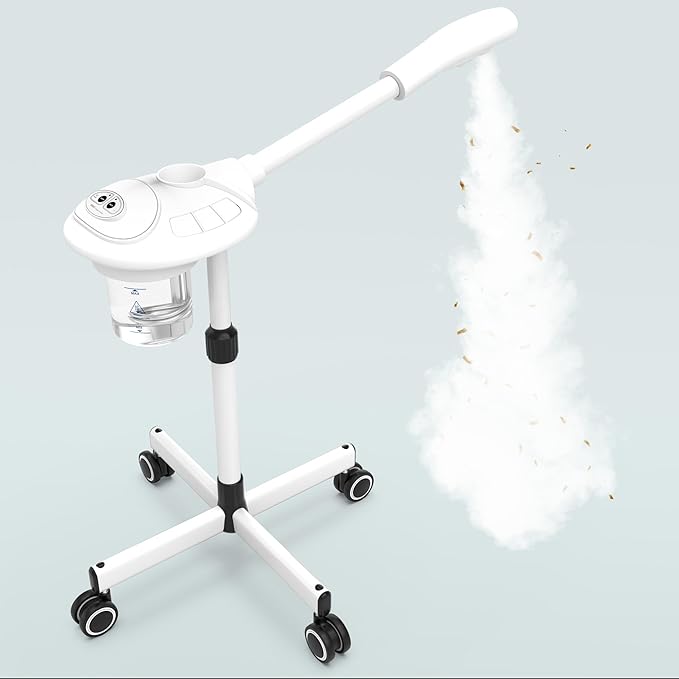 TASALON Professional Facial Steamer with Ozone, Vapor ozono Facial Steamer Professional for Clean Skin, Firm Pores, Esthetician Steamer for Home or Salon Use, Adjustable Height and Angle,White-VivaGrace Women